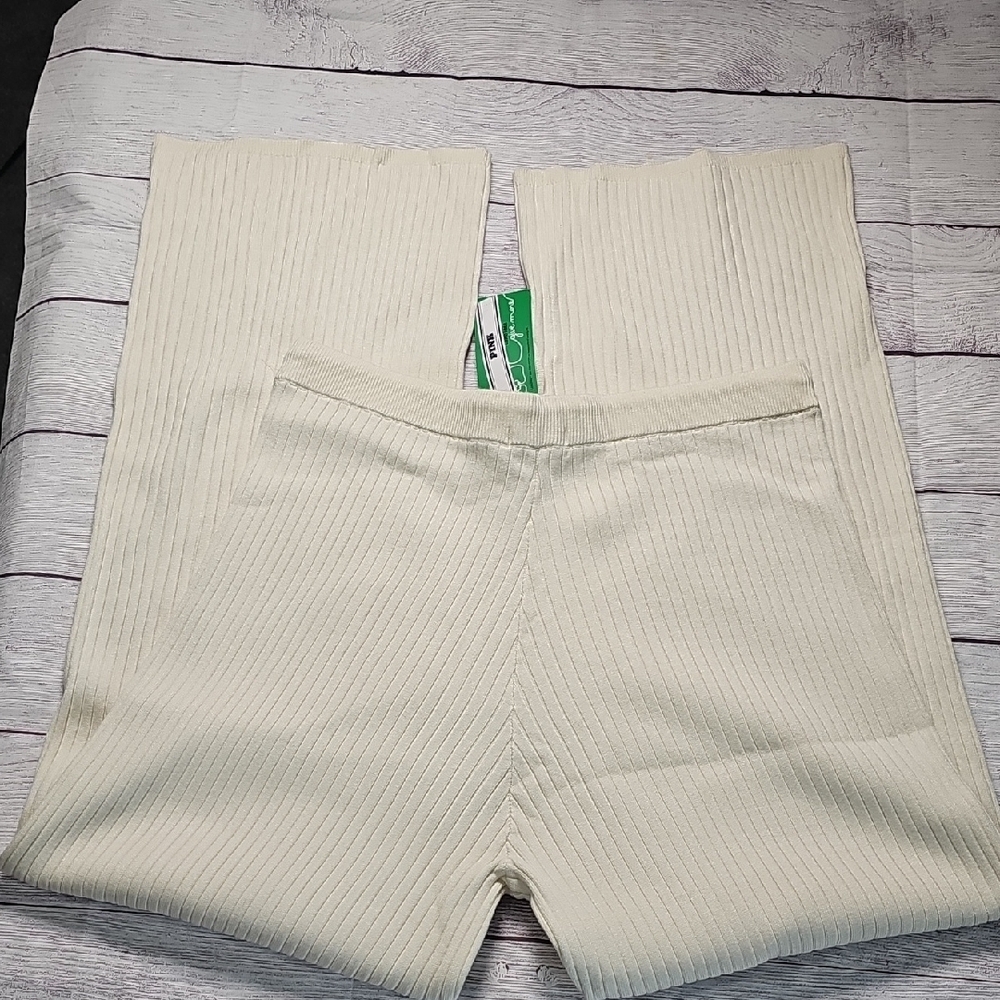 NWT L PINK Victoria's Secret Cream Ribbed Pajama Pants - Picture 10 of 10